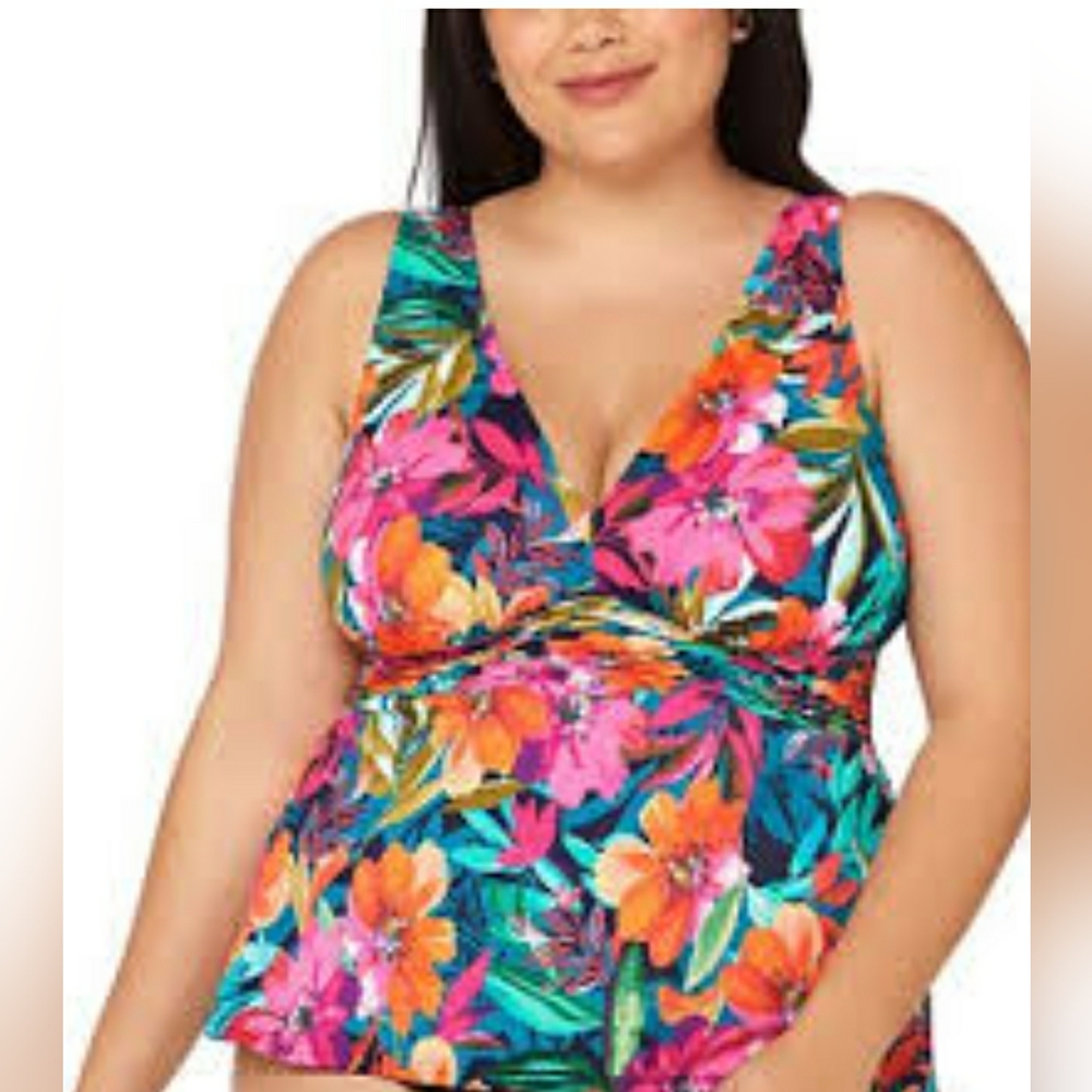 Trimshaper Colorful Tropical Print Swim Tankini Tank Top~Size 10~New With Tag